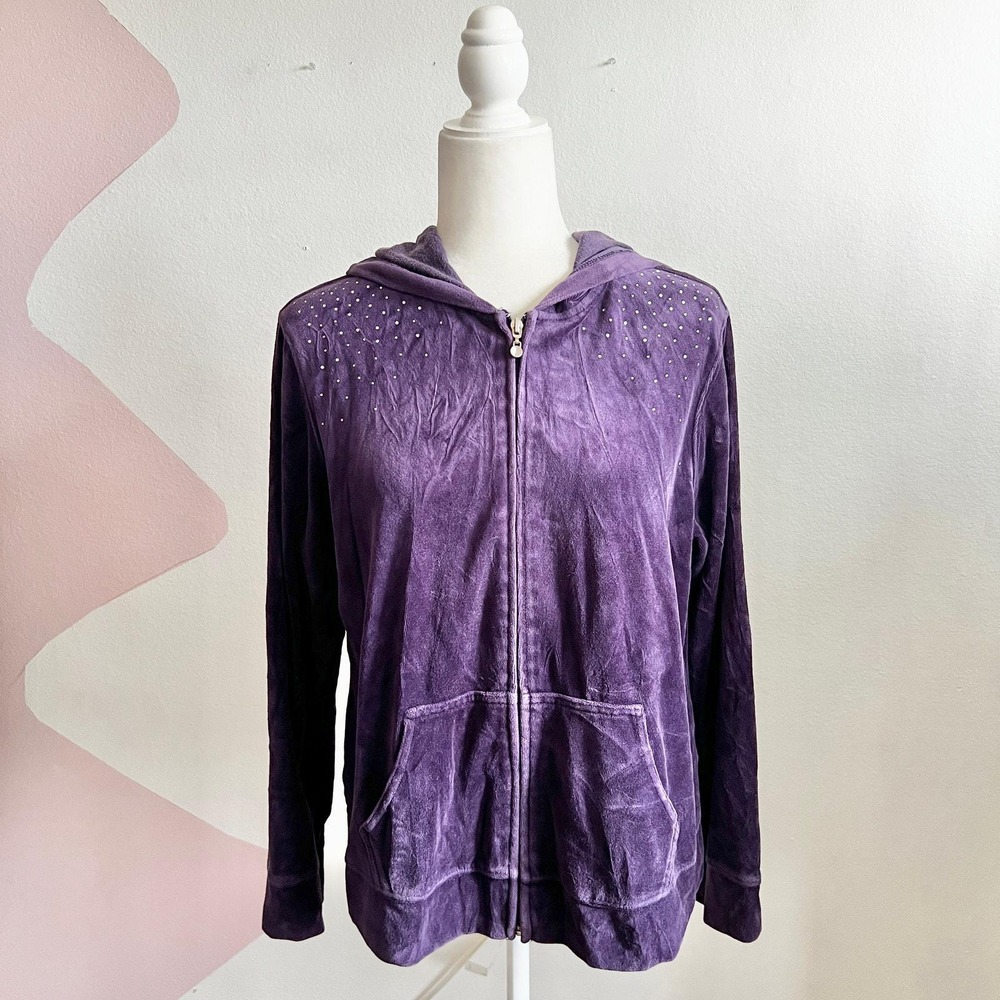 Vintage Purple Velour‎ Jacket Rhinestone Y2K 2000s Retro Indie Sleaze Large